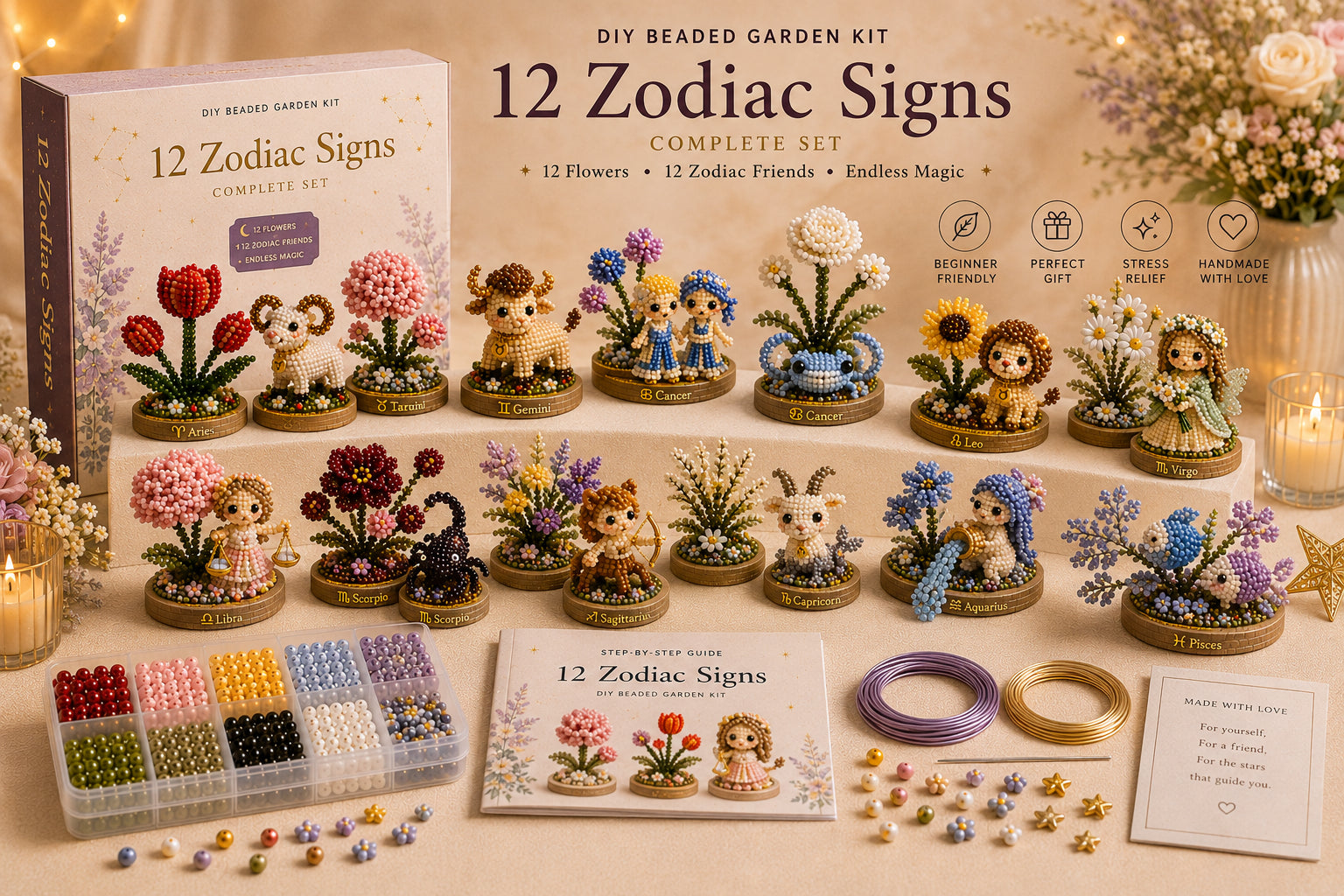 ✨ 12 Zodiac Signs DIY Beaded Garden Kit | Build Your Sign, Grow Your Magic